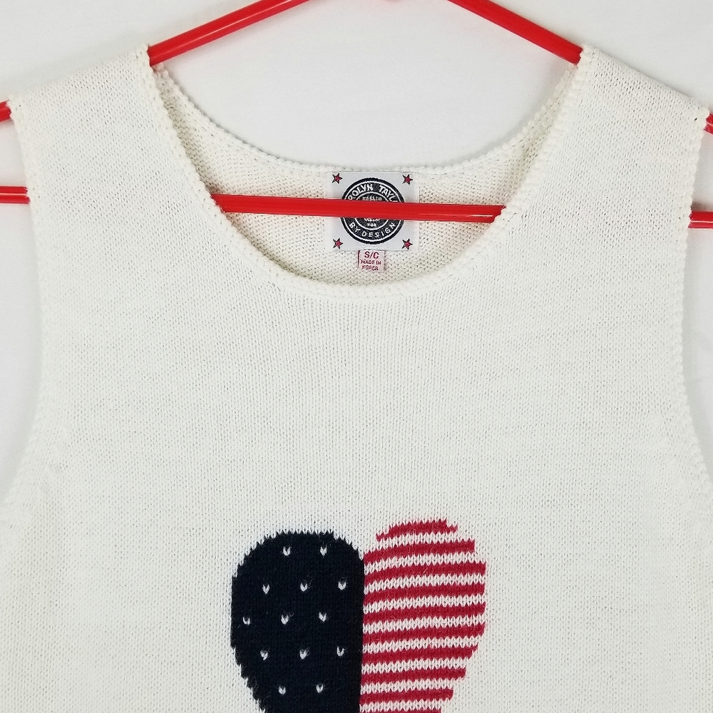 4th of July Grandma Knit Red White Blue Flag Sleeveless Cotton Blend Tank Top - Picture 3 of 11